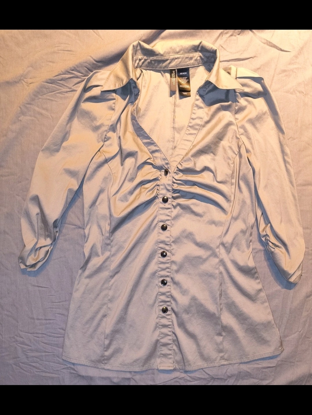 Bisou Bisou Cream Ruched Button-Front Women's Shirt
